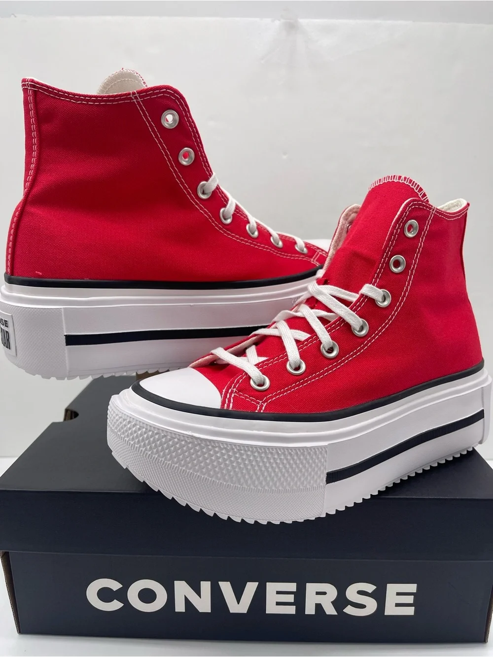 Converse WMN A15542C CTAS LIFT DOUBLE STACK Hi Red/Black/White Platform Sneakers